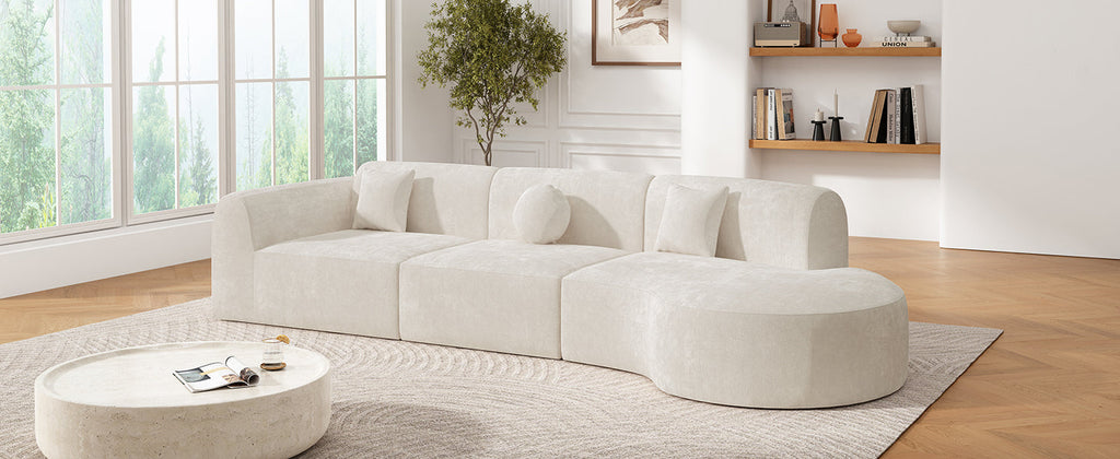 140' Modern Curved Sectional Sofa with High-Density Fully Compressed Sponge and Chaise Lounge, 3-Piece Set, Fully Assembled Right Hand Facing, Perfect for Living Room, Lounge