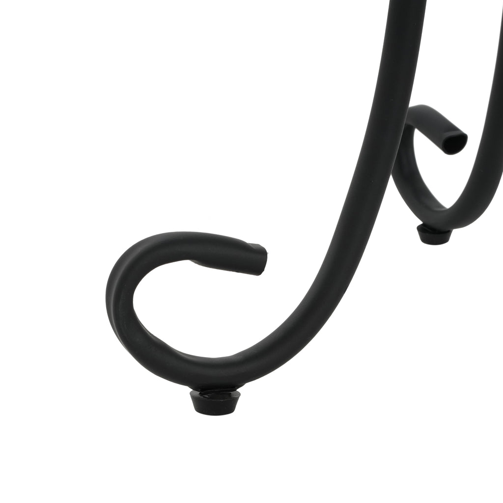 Vibrant Patio Side Table with Shelf, Floral Design, Blue and Black Ceramic Tile, 14-Inch