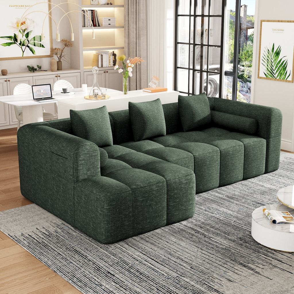 Modern Modular Sectional Sofa with Deep Seating, Green Chenille Fabric, 101.2'
