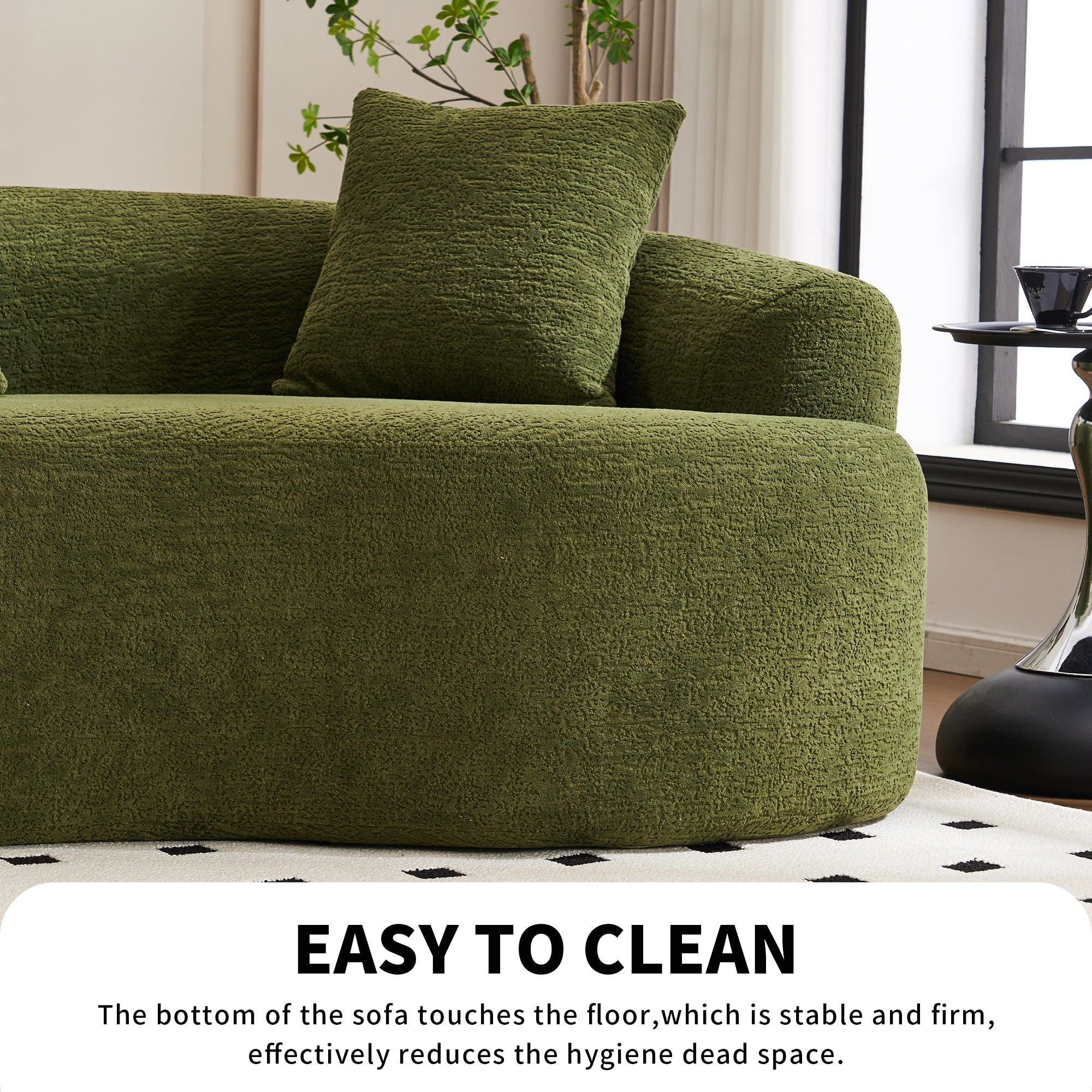LY-025 Full Compression Sponge Sofa Forest Green Curved Modular Sectional, Chenille Upholstery, 110''L