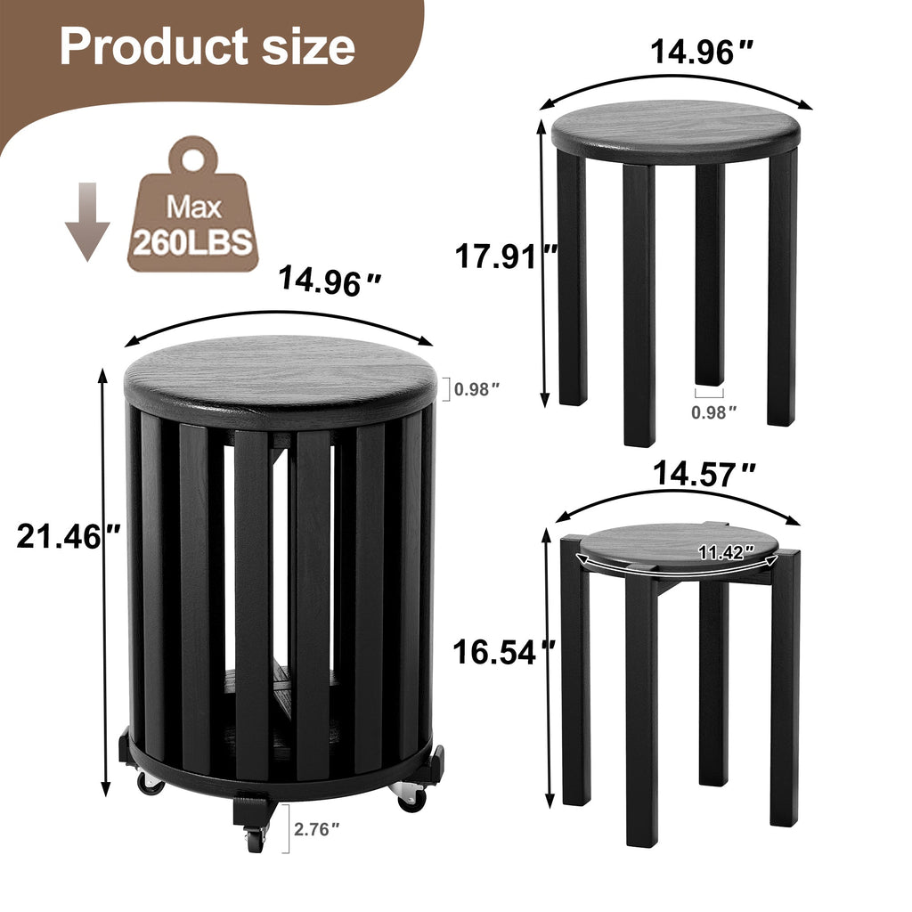 100% solid wood stackable stools set of 4, wooden stools, 18-inch stools, stacking stools, nesting tables, sturdy and durable, no installation required, top stackable round side table