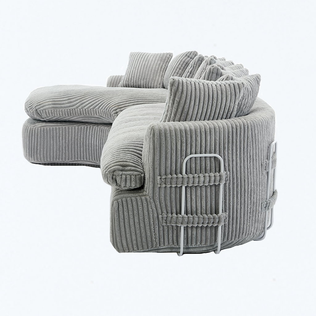 127''  Large Sectional Sofa ,Elegant Curved Design ,High-Resilience Foam ,Ten Back Cushions,L-Shape Left Sofa,No Assembly  Required , (Gray-Soft Corduroy Fabric)