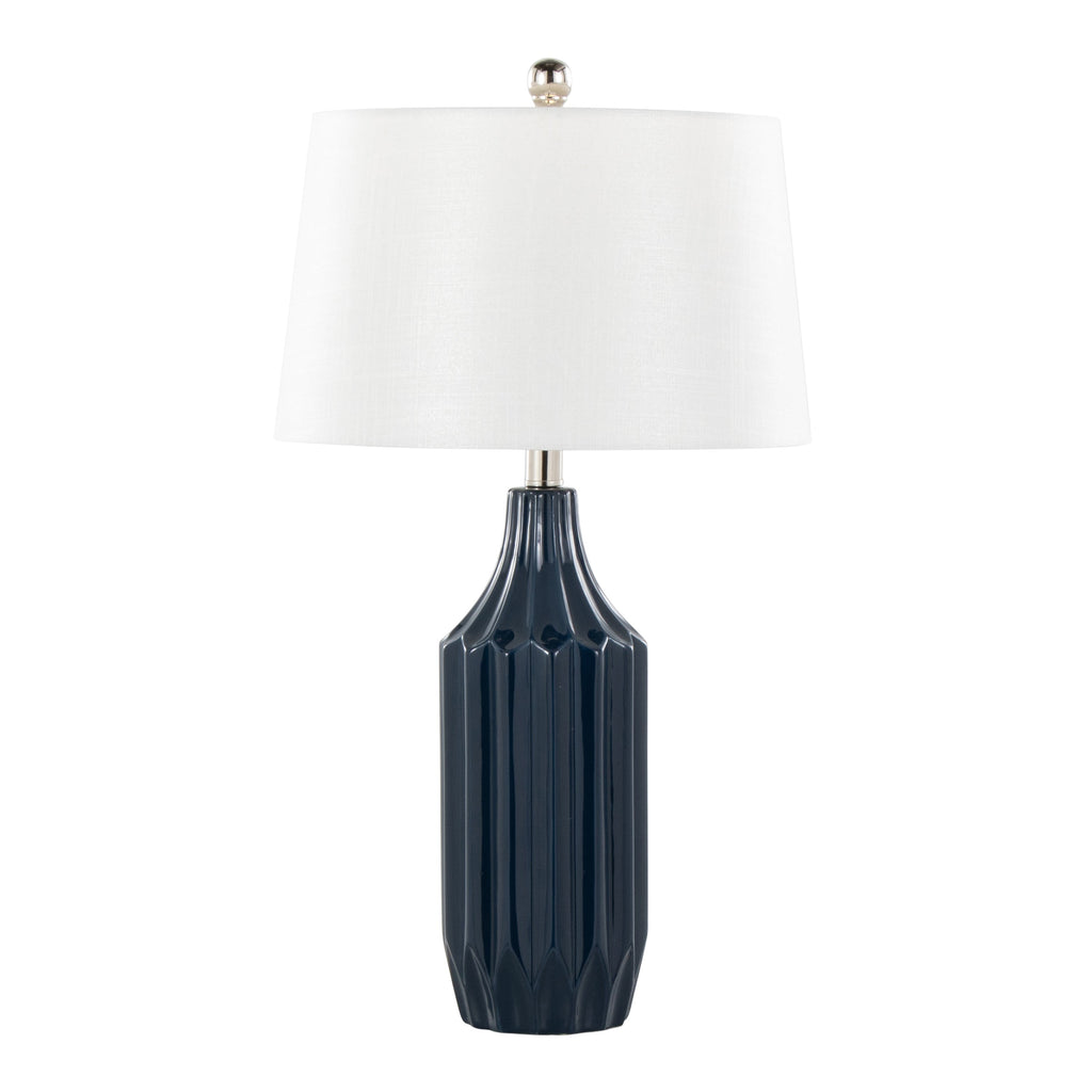 Stella 23' Contemporary Ceramic Table Lamp in Gloss Dark Blue Ceramic with White Shade by LumiSource