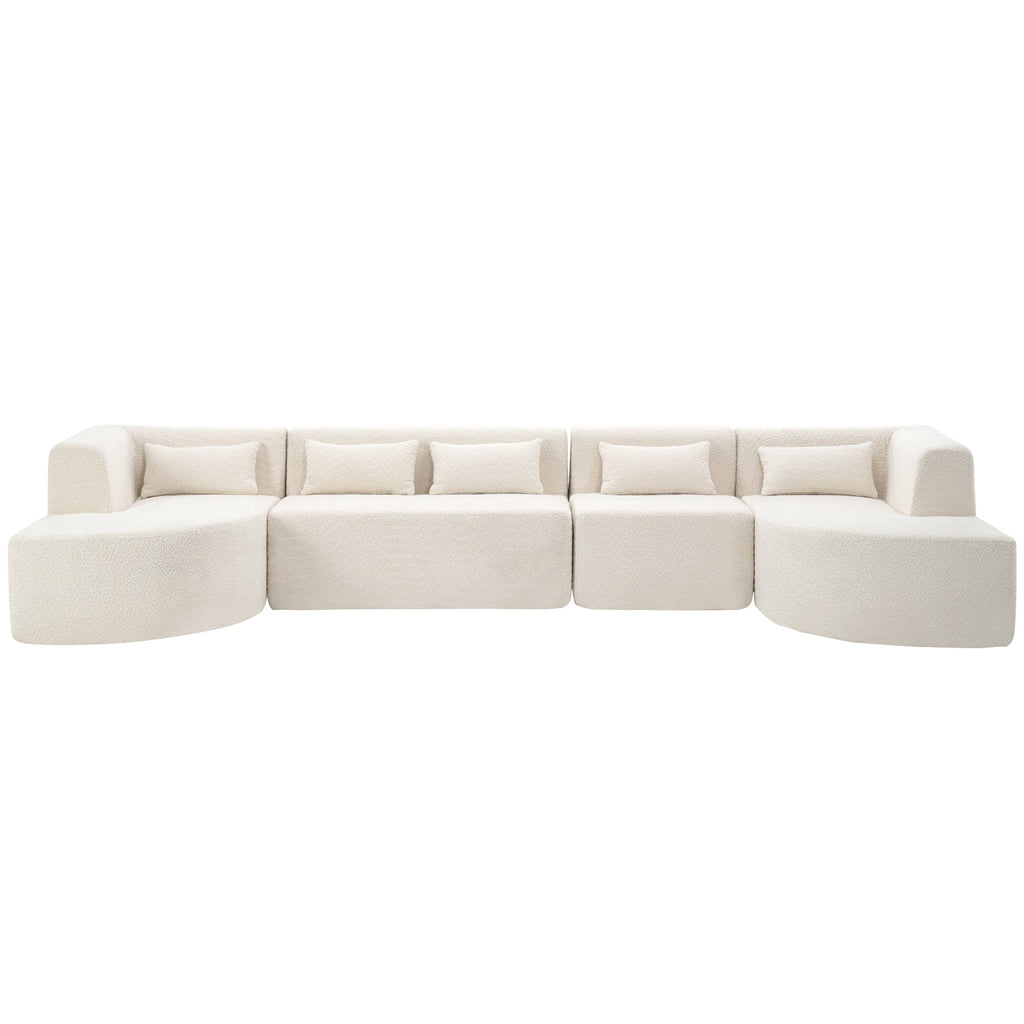144' Upholstered Sofa Free-combined Sofa Couch with Two Chaise Lounge and Five Back Pillows for Living Room(Old SKU: N719S001600A), Beige