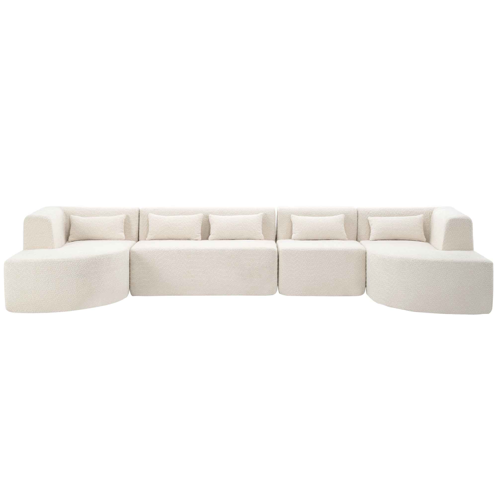 144' Upholstered Sofa Free-combined Sofa Couch with Two Chaise Lounge and Five Back Pillows for Living Room(Old SKU: N719S001600A), Beige