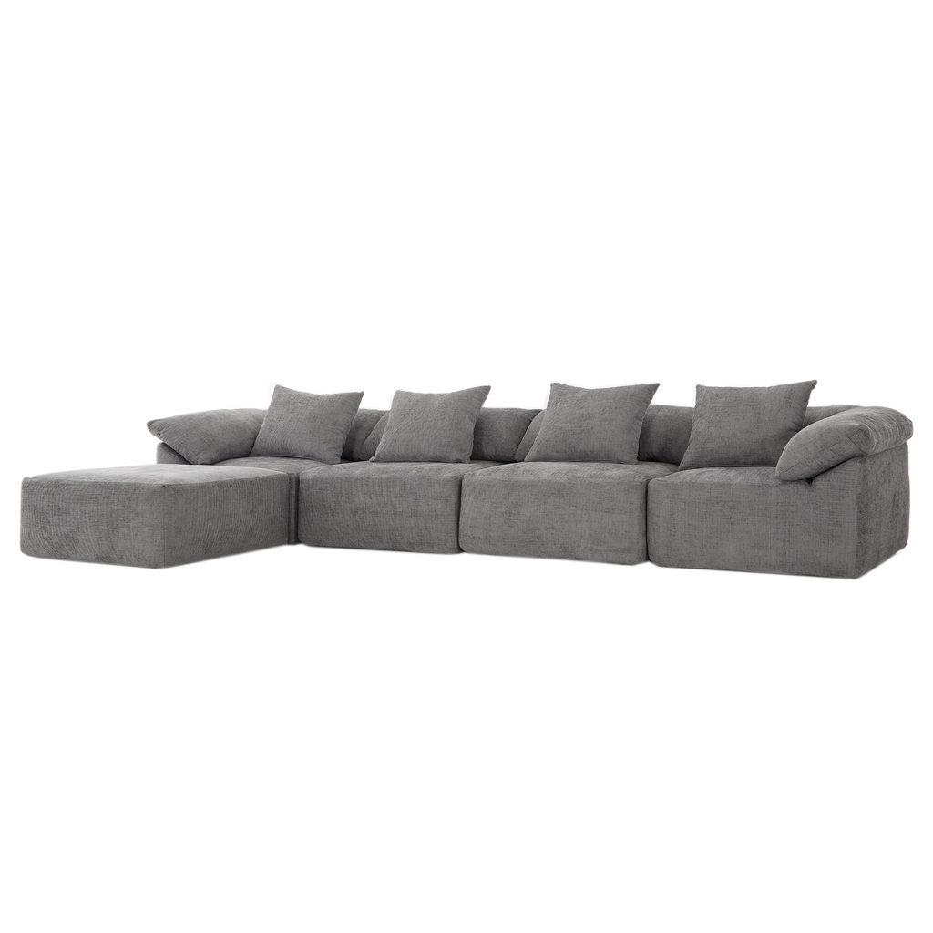 142' L Shaped Modular Sectional Sofa,No Assembly,5 Piece Couch, Convertible Sleeper Couch,Full-Compressed Couch,Free-Combined Couches,5 Seat & Ottoman,Chenille,Gray