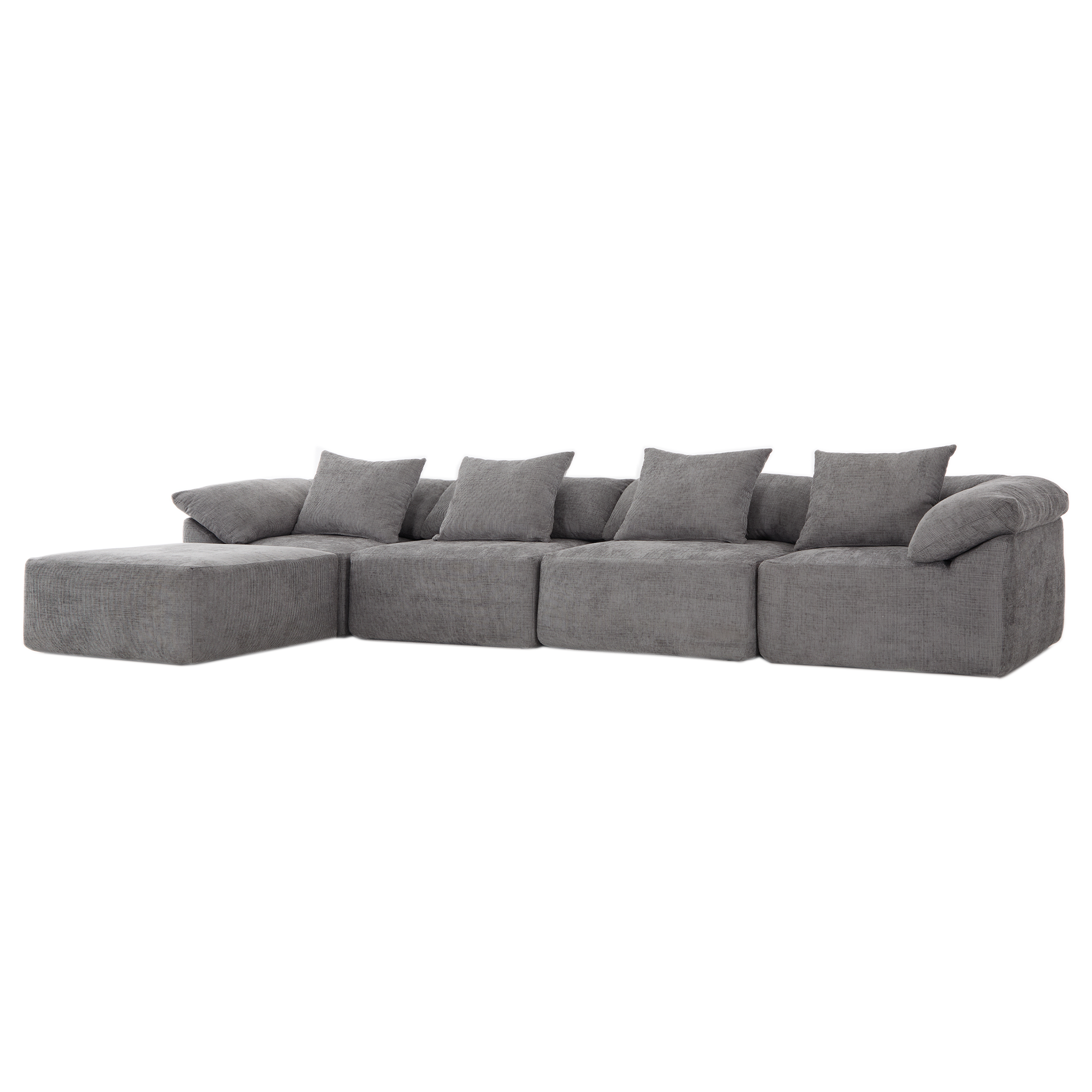 142' L Shaped Modular Sectional Sofa,No Assembly,5 Piece Couch, Convertible Sleeper Couch,Full-Compressed Couch,Free-Combined Couches,5 Seat & Ottoman,Chenille,Gray