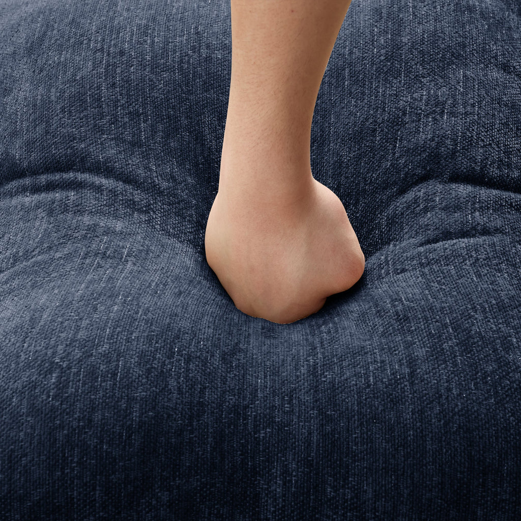 Classic Comfy Modular U Shape Sectional Sofa Couch with Flared Arms and Removable Ruffles Pleats Skirts and Spindle Legs, Upholstered Chenille Deep Seat Cloud Sofa with Movable Ottomans, Blue