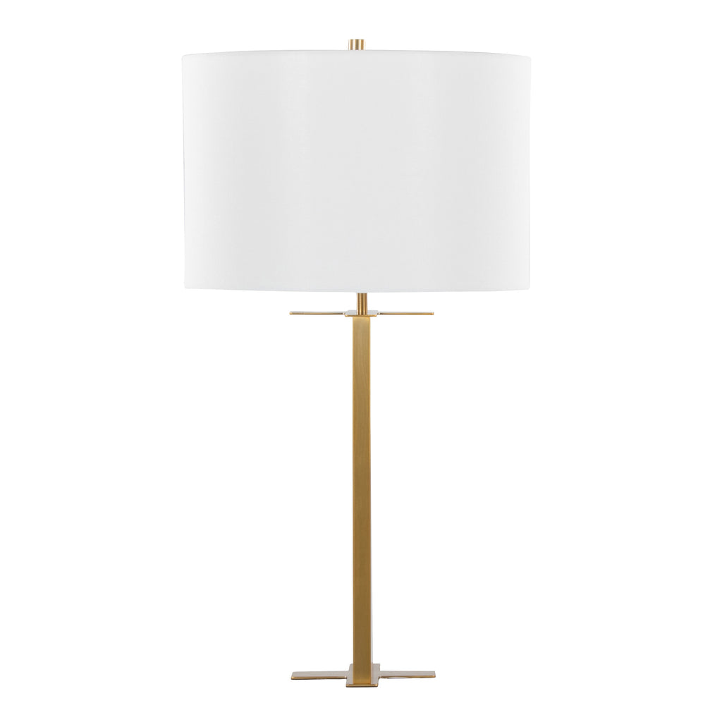 Cosmo 28' Glam Metal Table Lamp in Antique Brass and White Linen by LumiSource