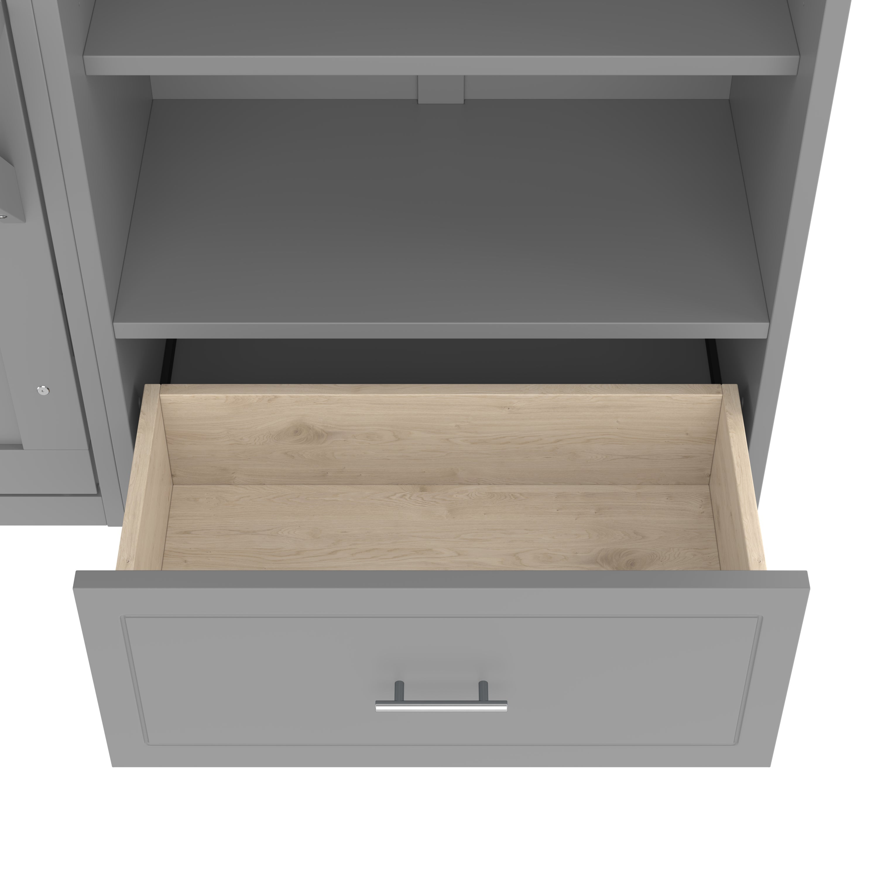 Queen Size Murphy Bed with Height Adjustable Storage Compartments and Shelf, Wall Bed Frame With 1 Drawer, Multifunctional Foldable Platform Bed for Small Space,Bedroom,Guest Room, Gray