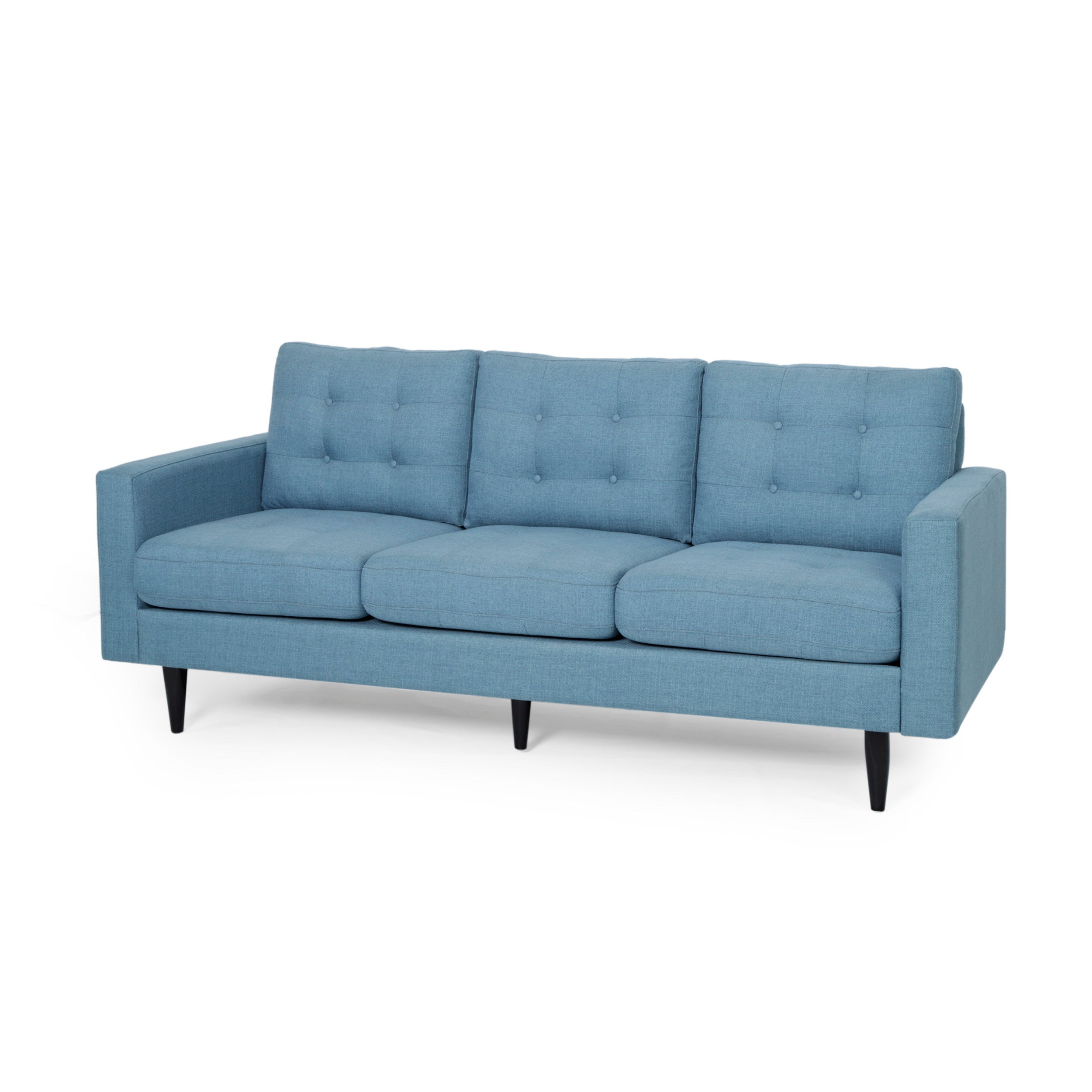 Jenny Contemporary Tufted Fabric 3-Seater Sofa, Blue, Rubberwood Frame, 82.75' Length