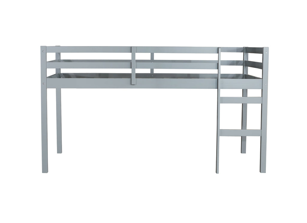 Solid Wooden, Rubber Wooden Twin Loft Bed with Ladder, Bed Platform of Strengthened Slats , Grey
