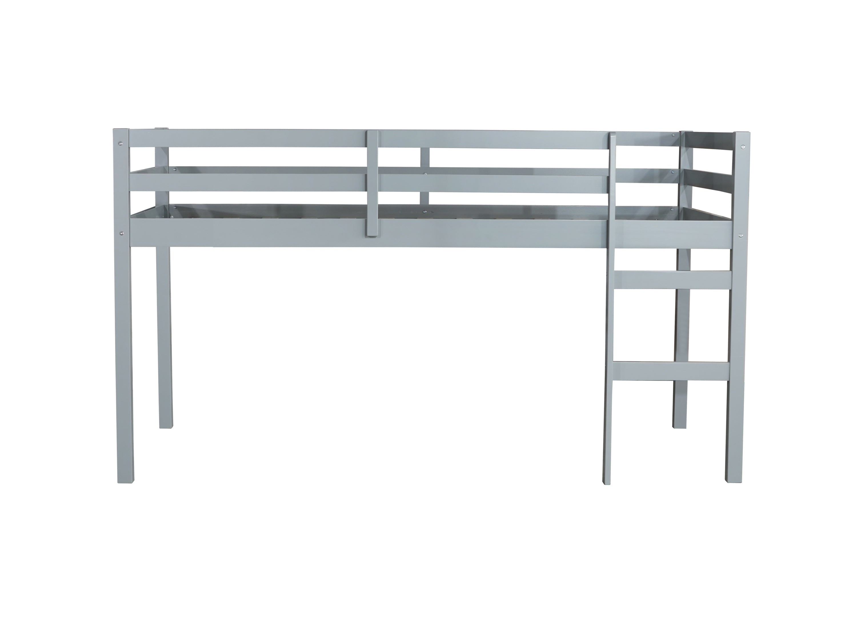 Solid Wooden, Rubber Wooden Twin Loft Bed with Ladder, Bed Platform of Strengthened Slats , Grey