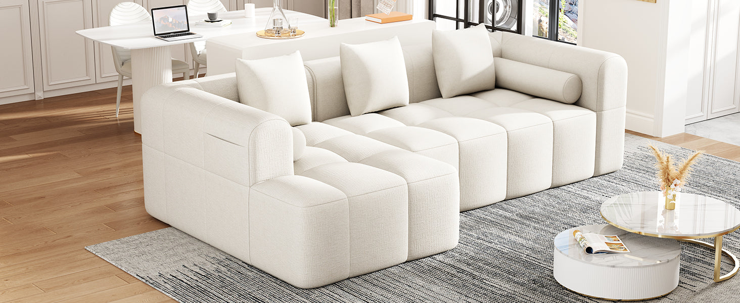 Modern Beige Modular Sectional Sofa with Deep Seating and Side Pockets, Chenille Upholstery, 101.2'