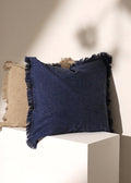 Stonewashed Linen Throw Pillow with Handworked Edges & Fringe -22X22'
