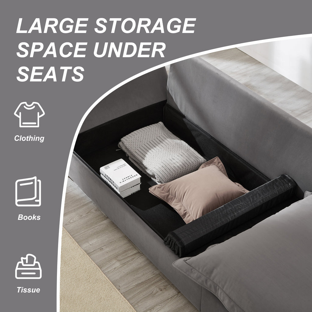 Modular Sectional Sofa, Sailing Design Sofa with Storage, Removable Backrest, Modern Deep Seat Sofa with Throw Pillows for Living Room Bedroom Apartment,Gray