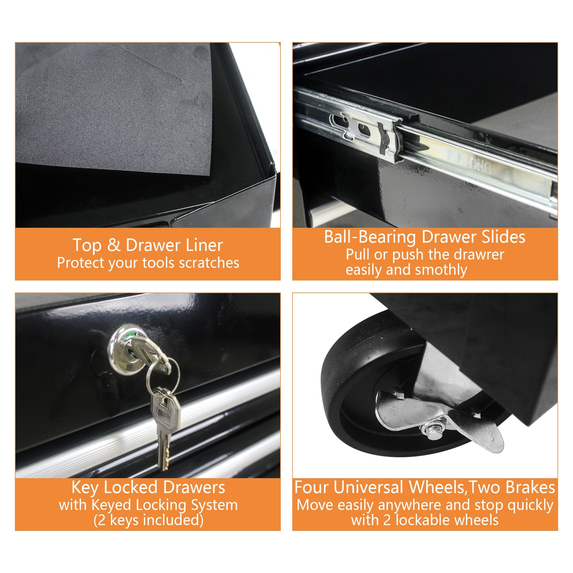 Rolling Tool Chest, 6-Drawer Tool Box with Wheels, Heavy Duty Industrial Service Cart Storage Organizer with Locking System, Rolling Tool Box Organizer Tool Case for Garage, Repair Shop - Black