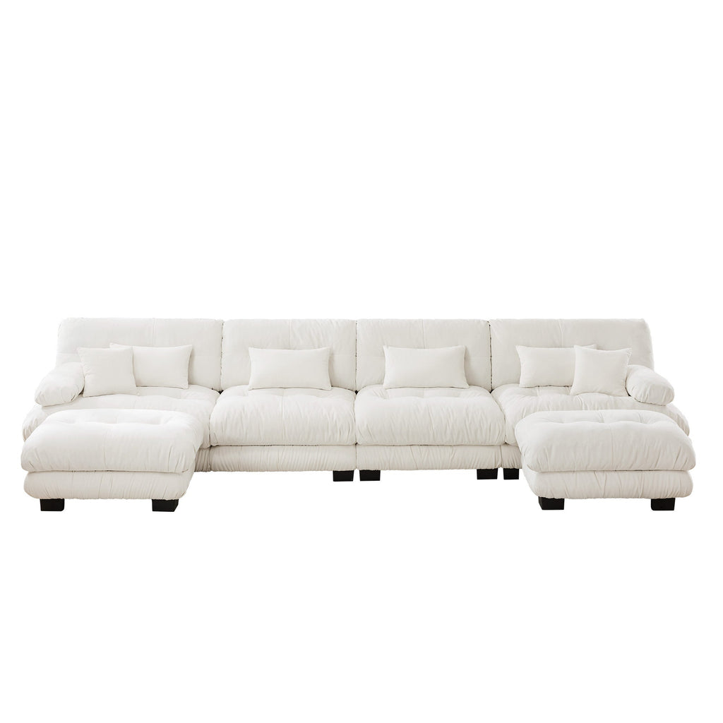 Free Combination Modular Sectional Sofa,U Shaped Couch for Living Room, 4-Seater Comfy Cloud Couch with 2 Ottomans, Chenille White