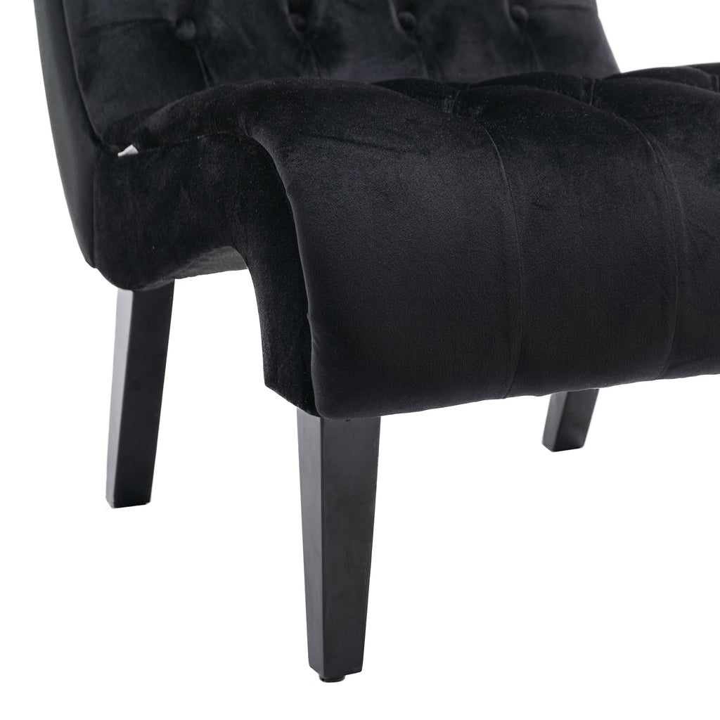 COOLMORE Modern Velvet Armless Accent Living Room Chair / Leisure Chair,Upholstered Fabric Button Comfortable Chair with Wooden Legs for Bedroom, Living Room, Office (Black Velvet)