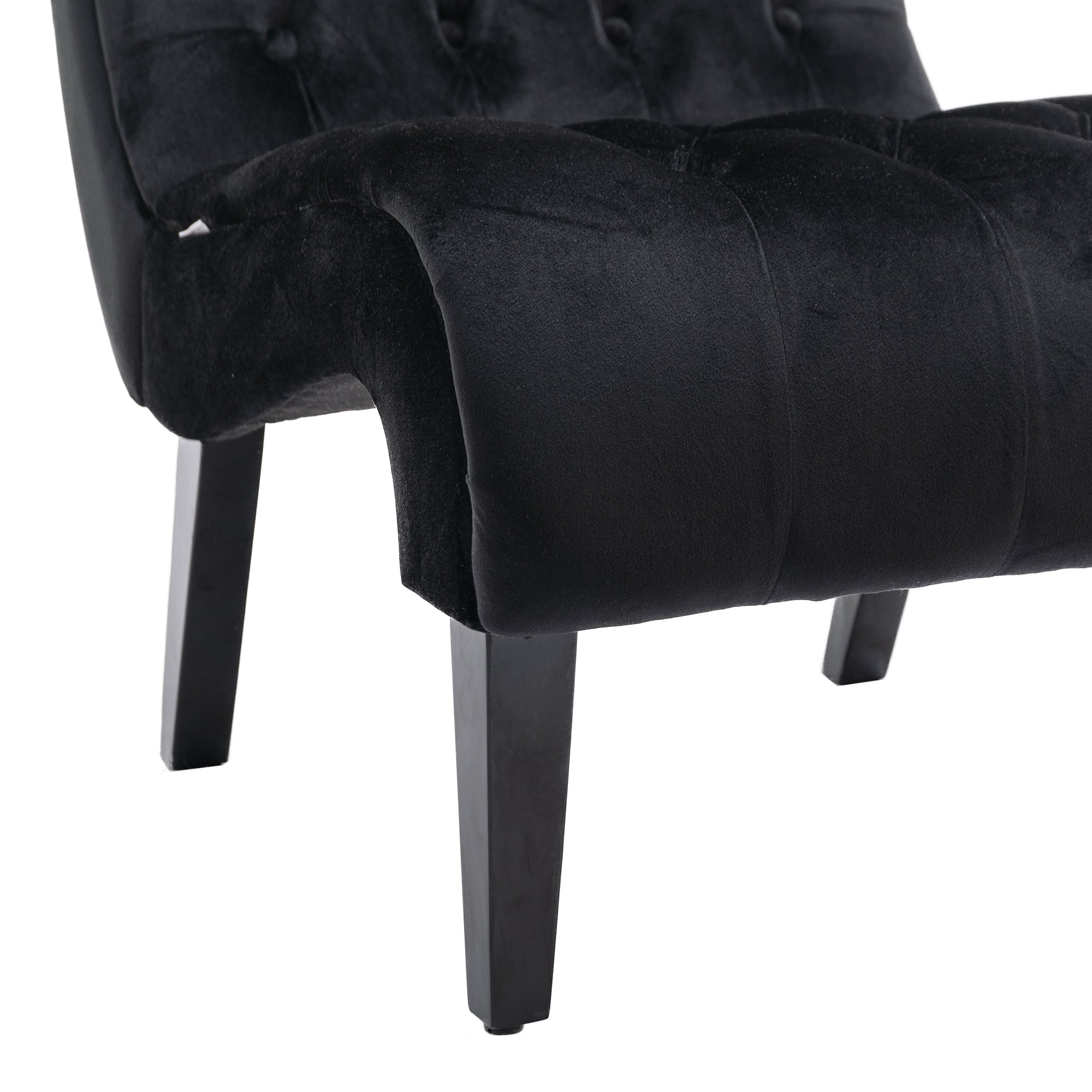 COOLMORE Modern Velvet Armless Accent Living Room Chair / Leisure Chair,Upholstered Fabric Button Comfortable Chair with Wooden Legs for Bedroom, Living Room, Office (Black Velvet)