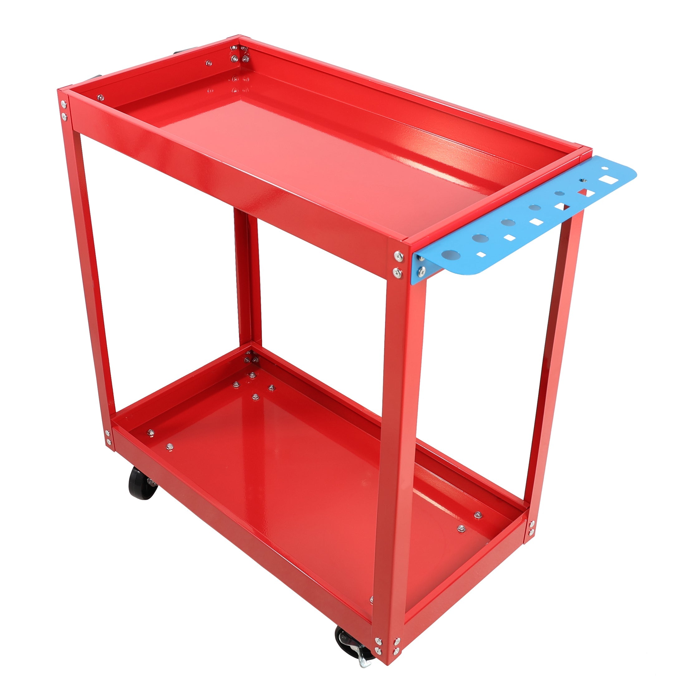Tool Cart on Wheels,  Heavy Duty Steel Utility Cart w/Lockable Wheels, 400 LBS Capacity Industrial Service Cart for Garage, Warehouse, Workshop (Two-layer Bright Red)