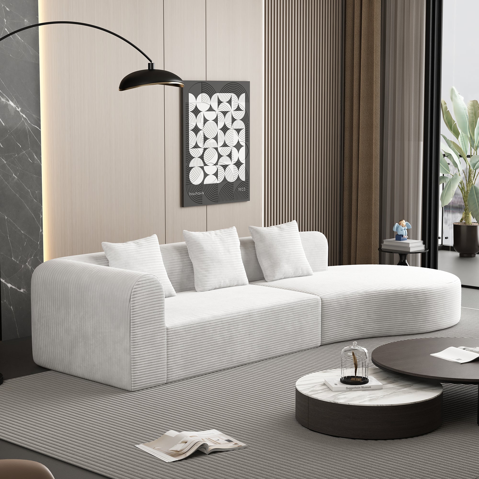 123*37 inch extra large deep modular sofa, cloud sofa 4-person sofa, can sit or lie down, living room corduroy modular sofa, no assembly required, white