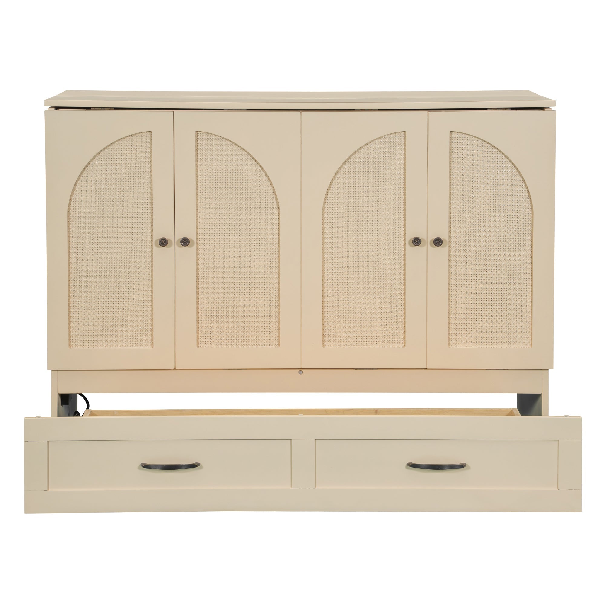 Full Size Murphy Bed with Large Drawers, Gold