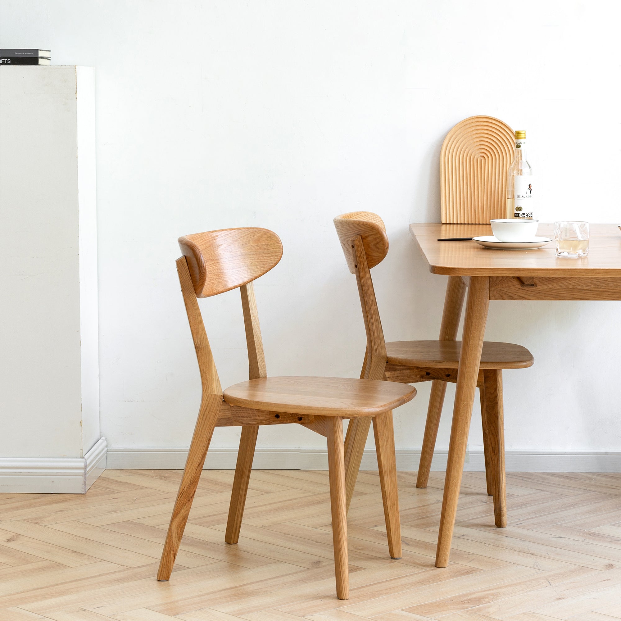 Natural Oak Dining Chair Set of 2 - Solid Wood, FAS Grade, 46.5 * 54 * 80cm