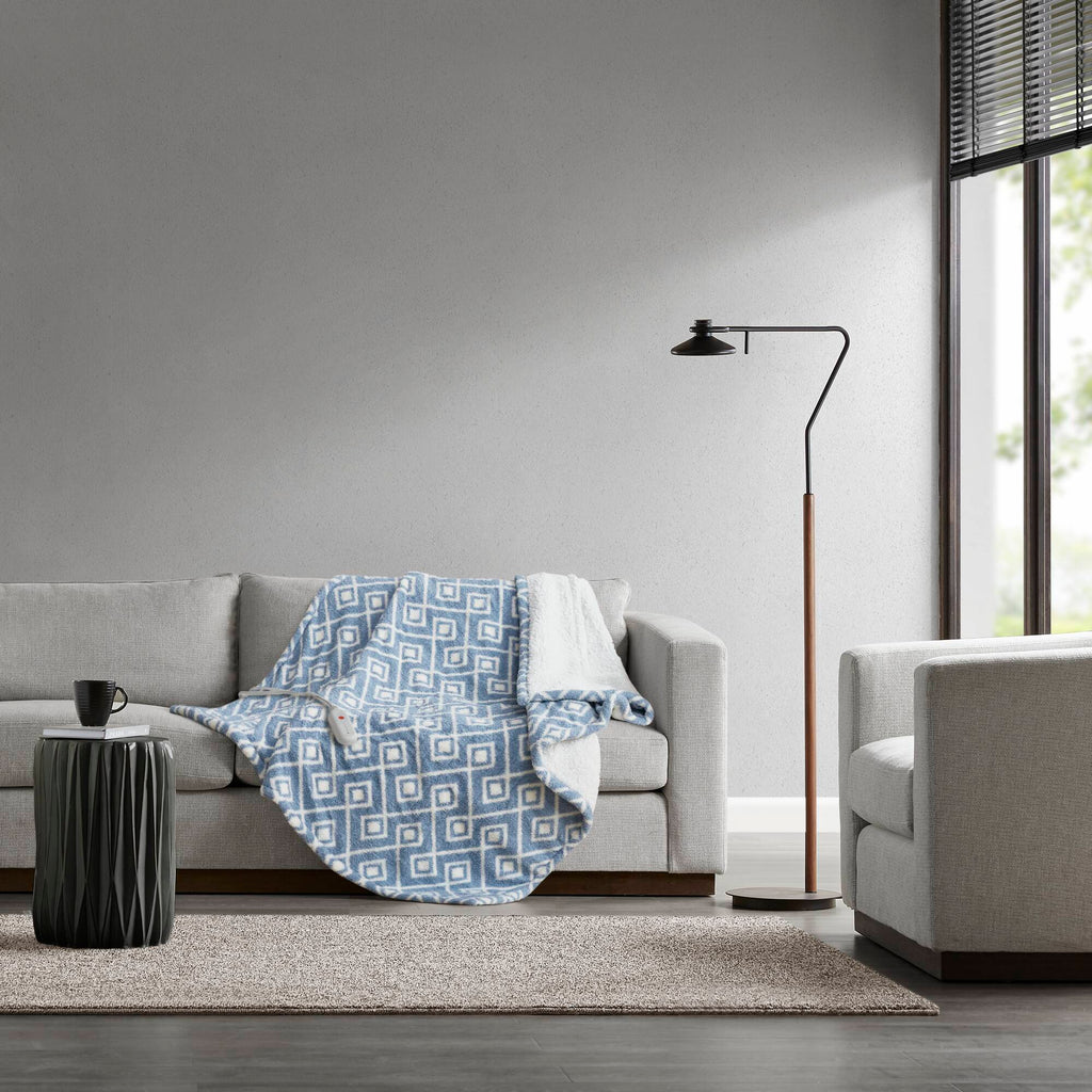 1 PCS 50x60' Dream Soft Heated Throw Blue Geo