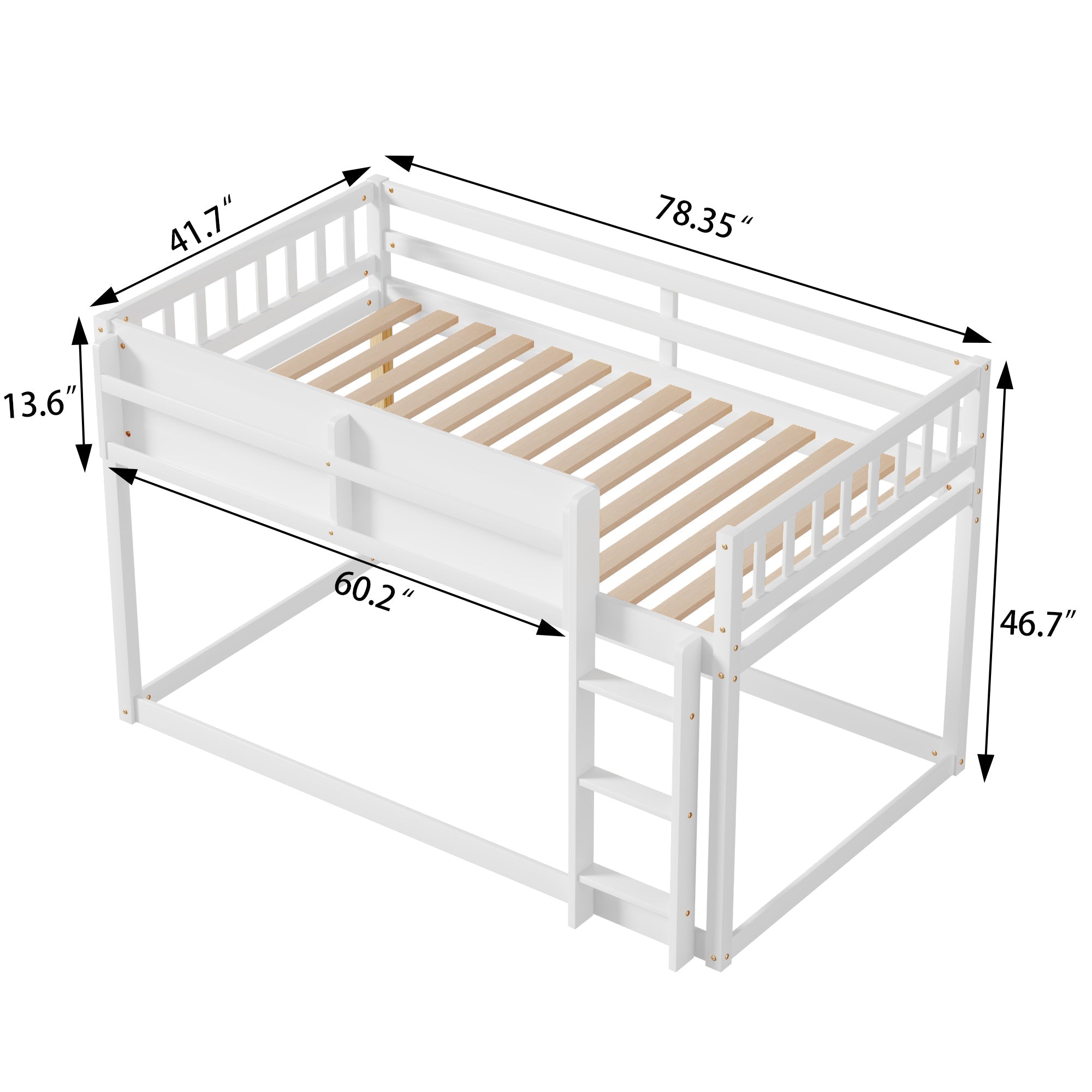Low Twin Over Twin Bunk Bed, Floor Bunk Bed with Ladder, Solid Wood Twin Bunk Bed for Kids & Juniors, White(Expect Arrival Date 2025/11/25)