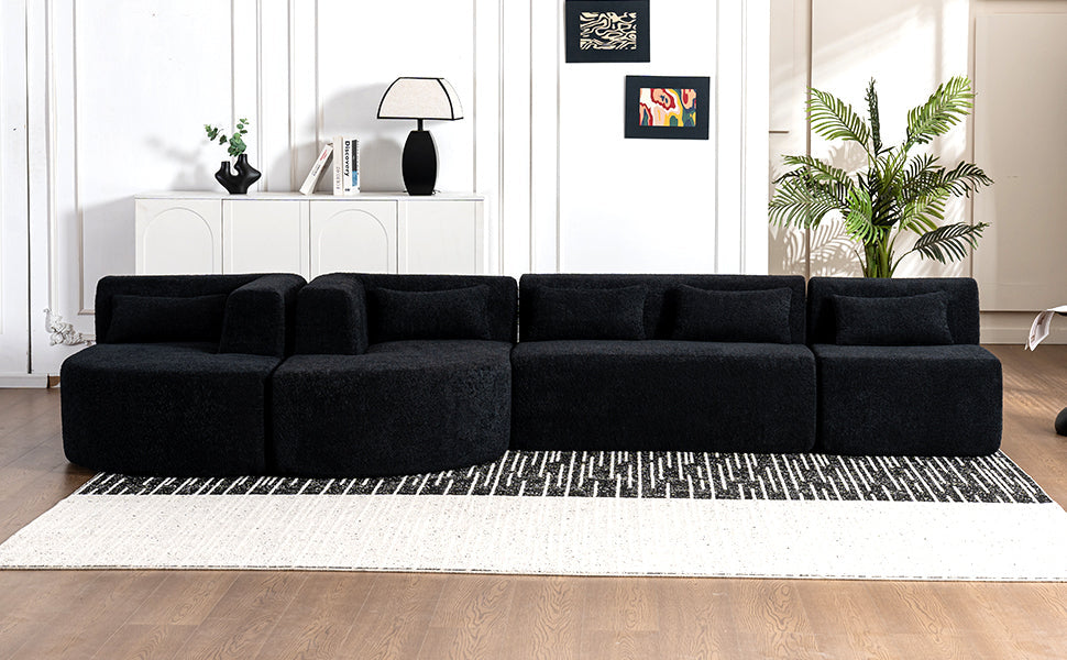 144' Upholstered Sofa Free-combined Sofa Couch with Two Chaise Lounge and Five Back Pillows for Living Room(Old SKU: N719S001600B), Black