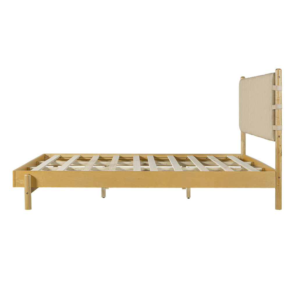 Modern King Bed Frame Set with 2 Nightstands, Beige Wood Platform Bed with Headboard and Matching Bedside Tables for Bedroom