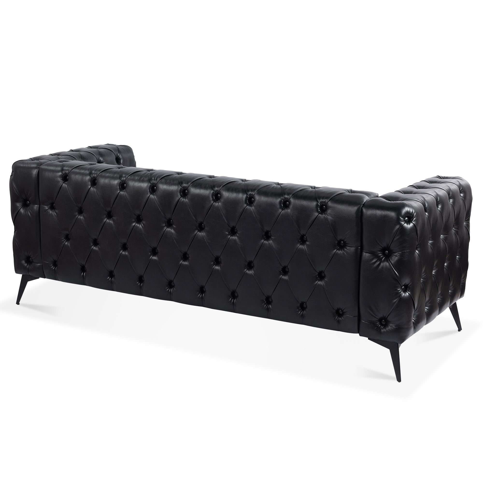 Traditional Square Arm Sofa with Removable Cushions in Black PU, 84.06 Inch Width