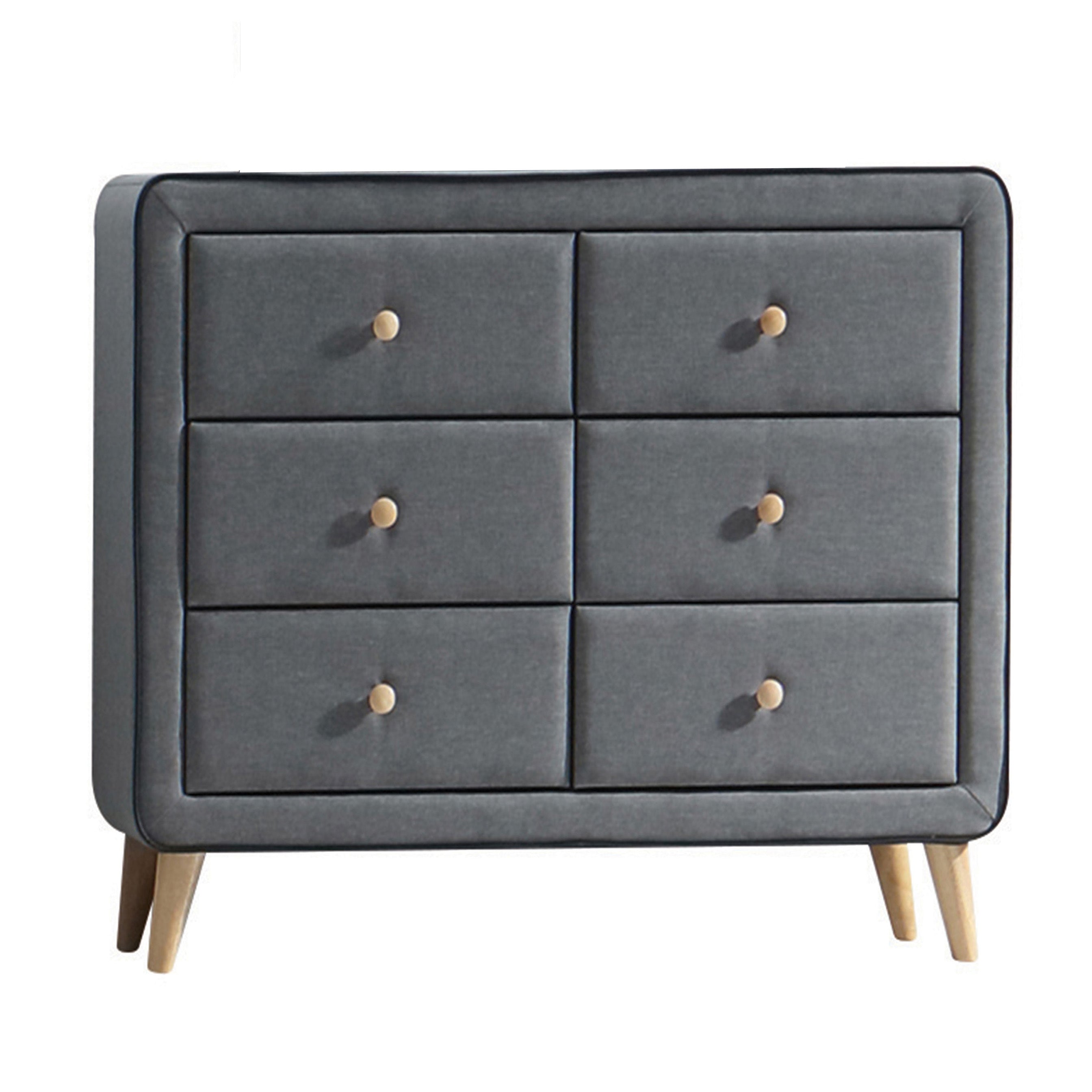 Light Grey Upholstered 6-drawer Double Dresser