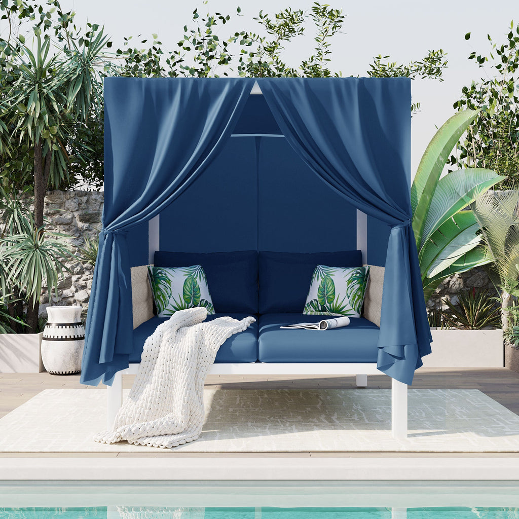U_Style  Outdoor Patio Sunbed with Curtains, High Comfort, Suitable for Multiple Scenarios