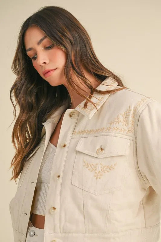 MABLE Embroidered Quilted Cropped Jacket