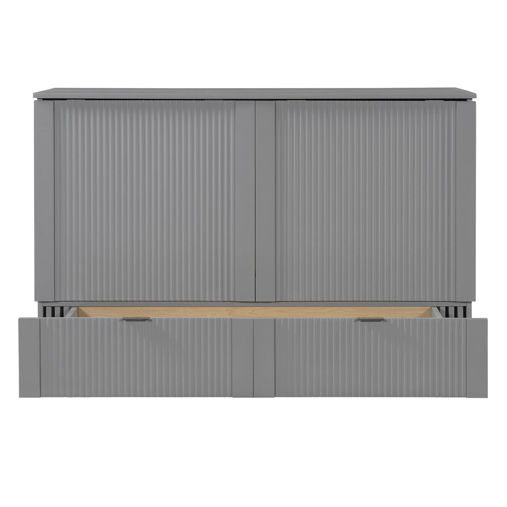 Queen Size Murphy  Bed with drawer and a set of Sockets & USB Ports, Pulley Structure Design, Gray