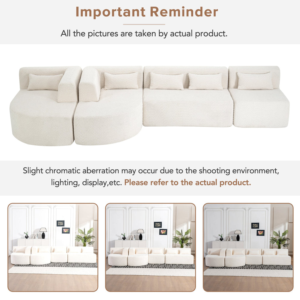 144' Upholstered Sofa Free-combined Sofa Couch with Two Chaise Lounge and Five Back Pillows for Living Room(Old SKU: N719S001600A), Beige