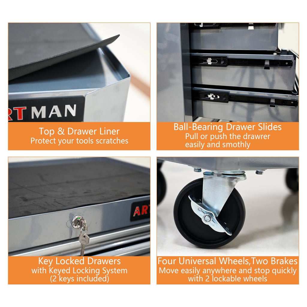 7 DRAWERS MULTIFUNCTIONAL TOOL CART WITH WHEELS-SLIVER