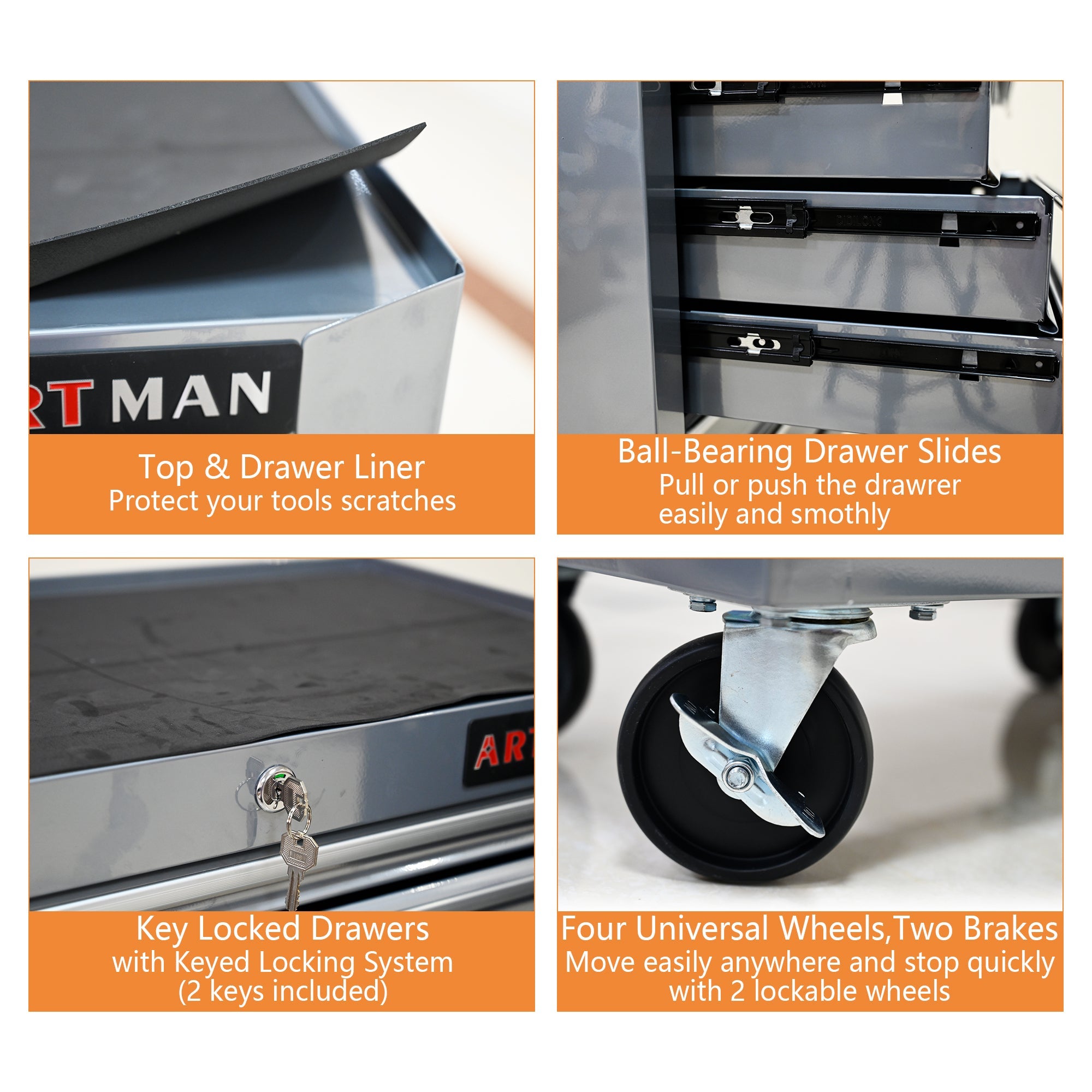 7 DRAWERS MULTIFUNCTIONAL TOOL CART WITH WHEELS-SLIVER