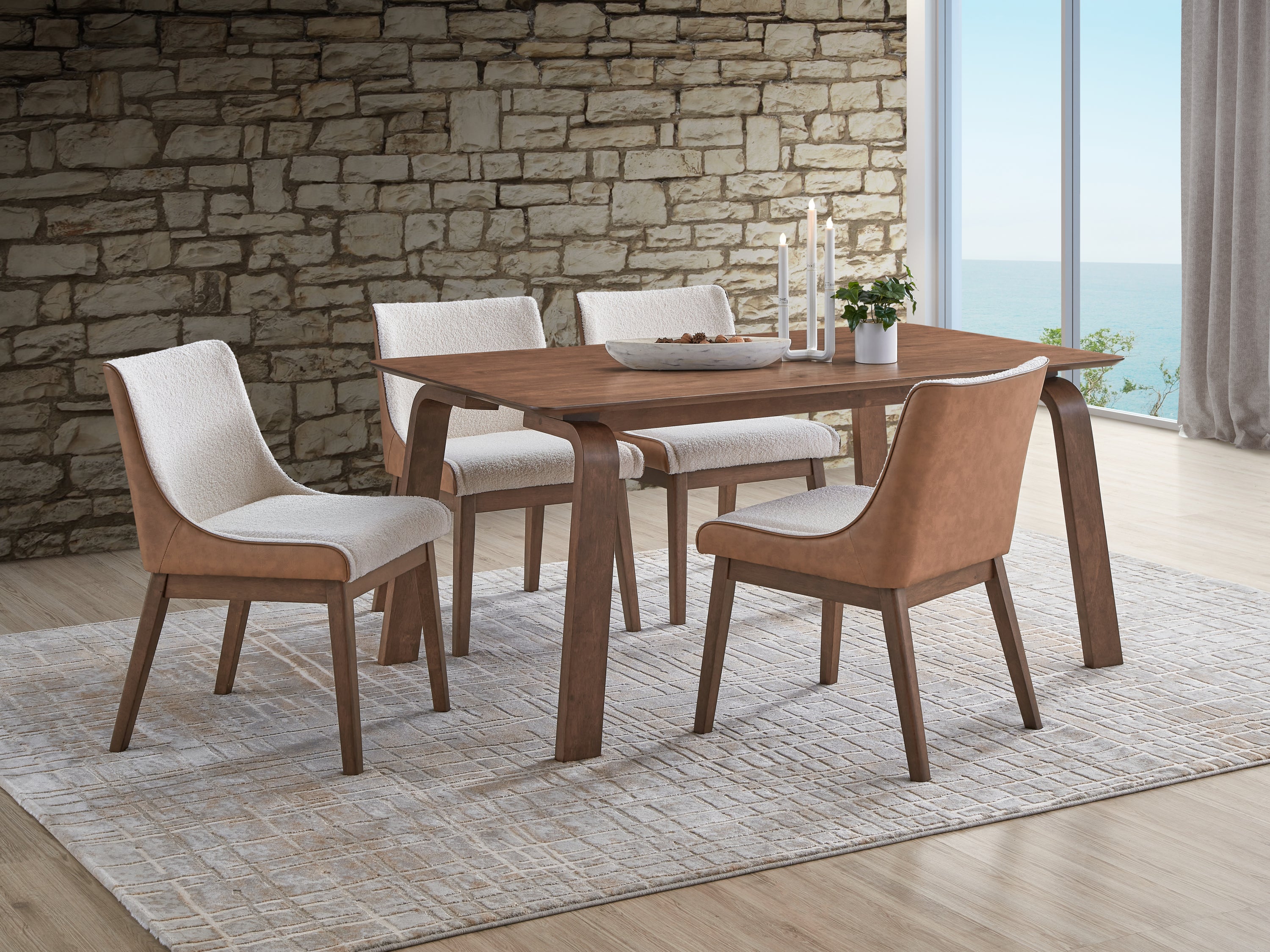 Contemporary Walnut Finish Dining Table 1pc Bent Legs Sleek Design Wooden Modern Dining Furniture