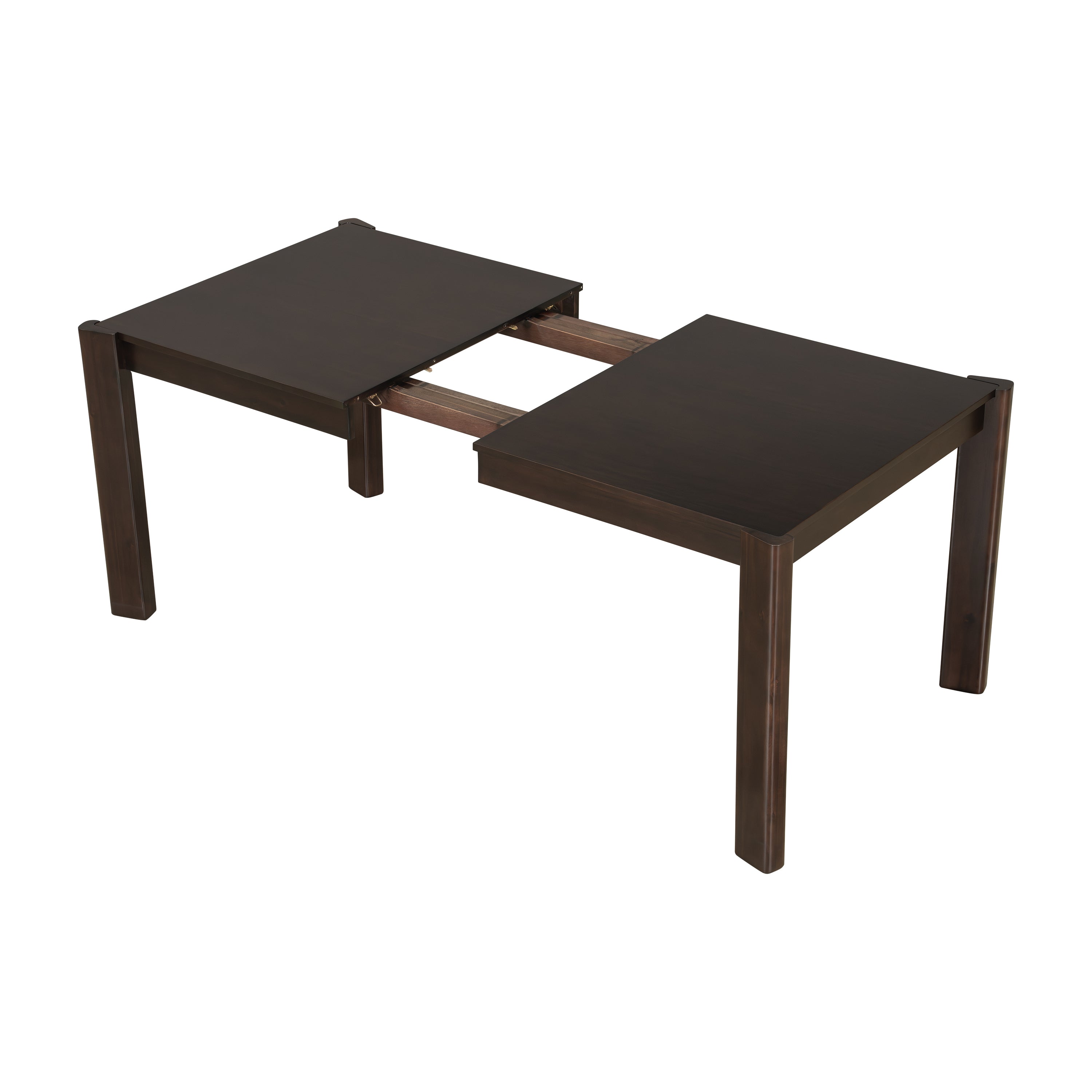 Modern Farmhouse Extendable Dining Table Set with Solid Wood Rattan Chairs – Expandable 59' to 73' for 4-8 Guests in Walnut & Champagne