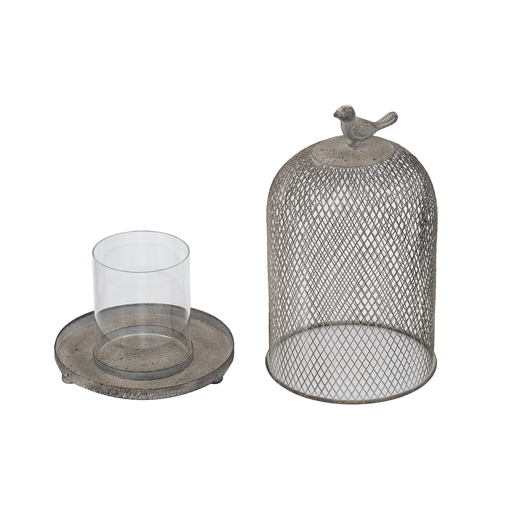 Set of 2 Ophira Sparrow Antique Gray Mesh Candle Holders, L: D8.5x13'  S: D7x10'