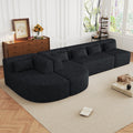 144' Upholstered Sofa Free-combined Sofa Couch with Two Chaise Lounge and Five Back Pillows for Living Room(Old SKU: N719S001600B), Black