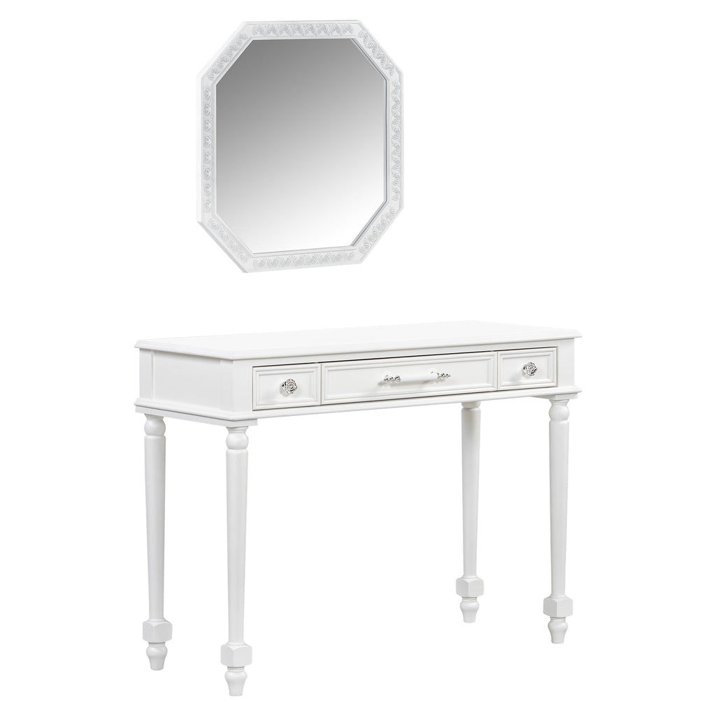 Retro Makeup Desk with Large Mirror, 3-Drawer Dressing Table for Jewelry Storage, Elegant Console Table for Bedroom, Living Room, Hallway & Foyer,White