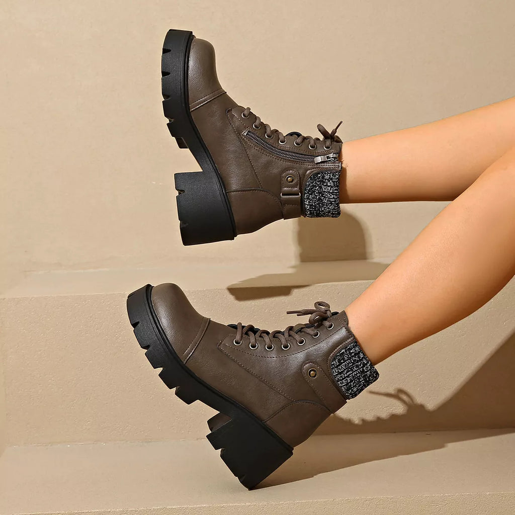 Round Toe Block Heels Boots