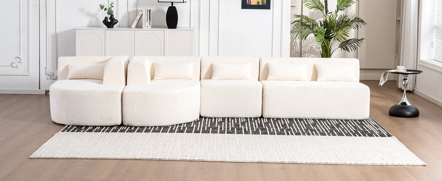 144' Upholstered Sofa Free-combined Sofa Couch with Two Chaise Lounge and Five Back Pillows for Living Room(Old SKU: N719S001600A), Beige