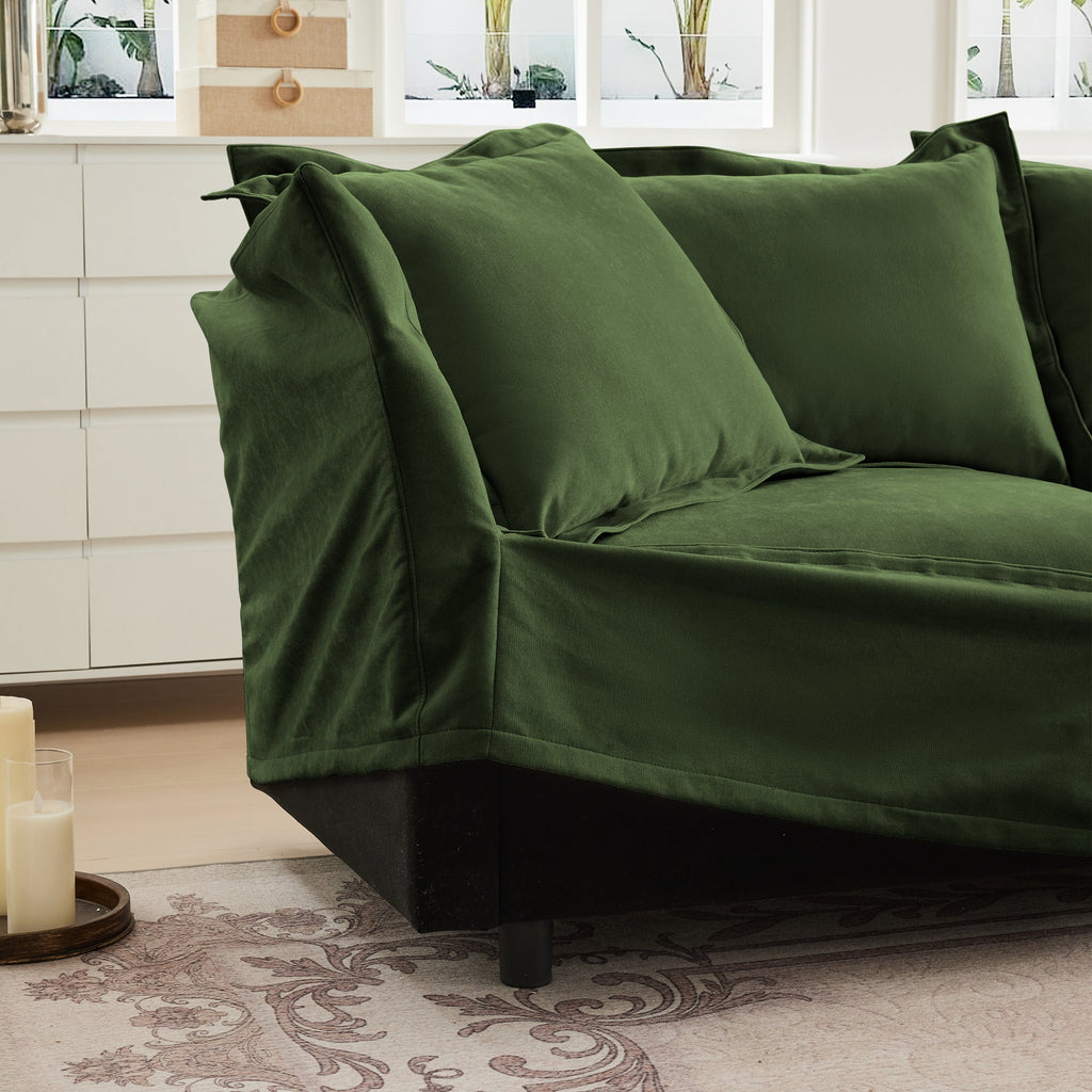 Living Room Sofa Slipcovered Sofa 3 Seater Sofa With 3 Ottomans, Oversized 3-Seat Sleeper Sofa Bed Home Theater Sofa,  Chenille, Green