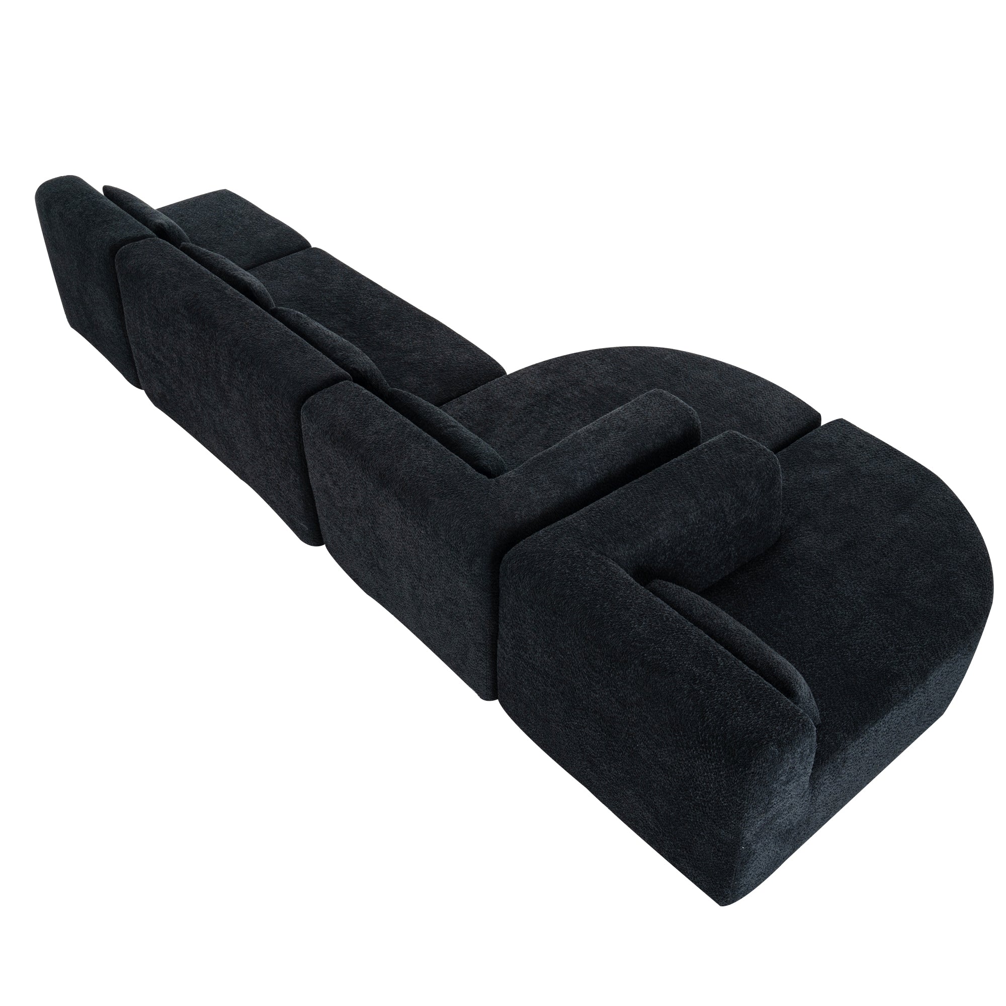 144' Upholstered Sofa Free-combined Sofa Couch with Two Chaise Lounge and Five Back Pillows for Living Room(Old SKU: N719S001600B), Black