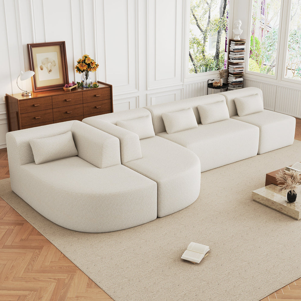 144' Upholstered Sofa Free-combined Sofa Couch with Two Chaise Lounge and Five Back Pillows for Living Room(Old SKU: N719S001600A), Beige